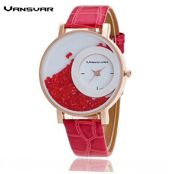 Accessories - Fashion Leather Strap Women Rhinestone Watch Casua